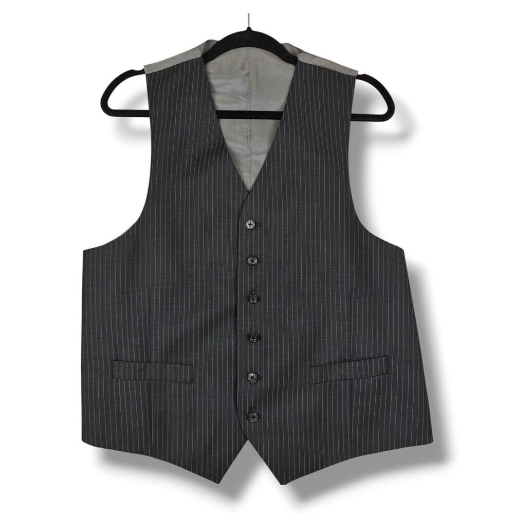 Suit Vest Men's 40R L Pinstripe Gray Formal Adjustable Back